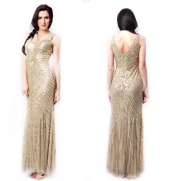 Aidan Mattox Metallic Chevron Sequin sleeveless long gown - Picture 4 of 11